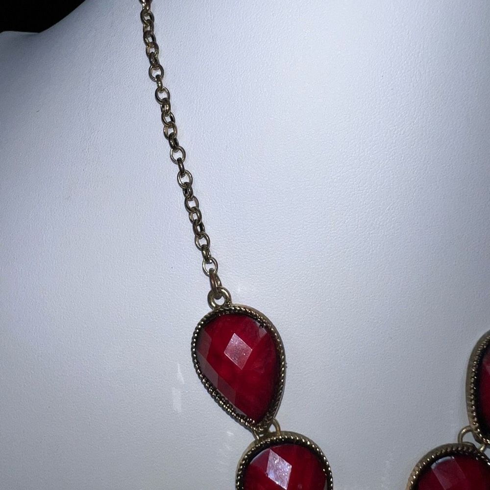 Vintage Red Faceted Plastic Statement Necklace - image 3